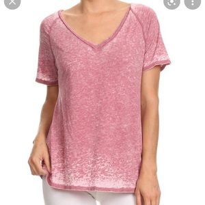 Free People Beach Keep Me V-Neck Burnout Tee Pink